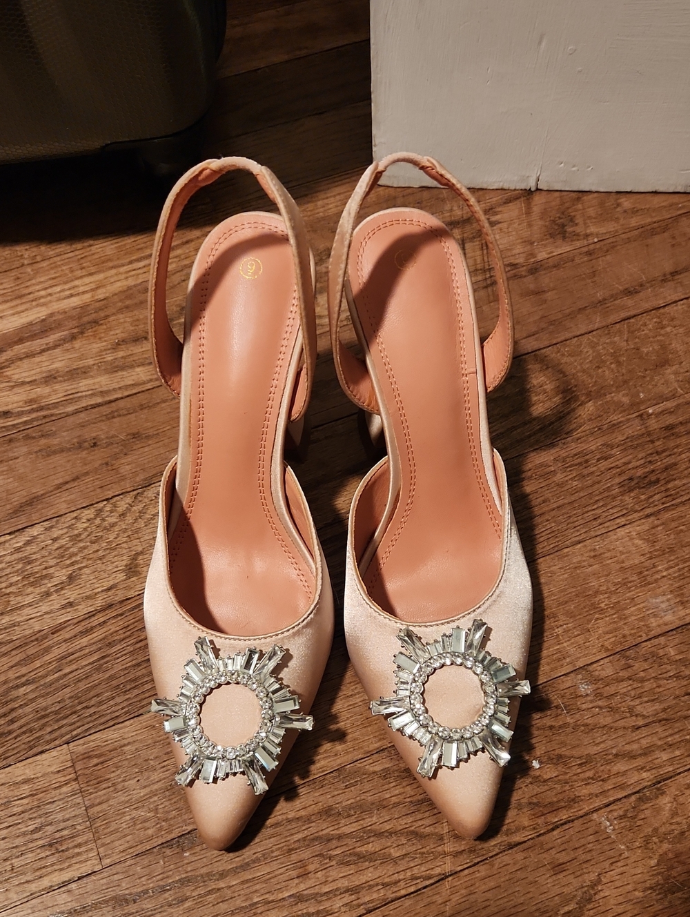 Amazon Blush Nude Slingback Heels with Crystal Sunburst